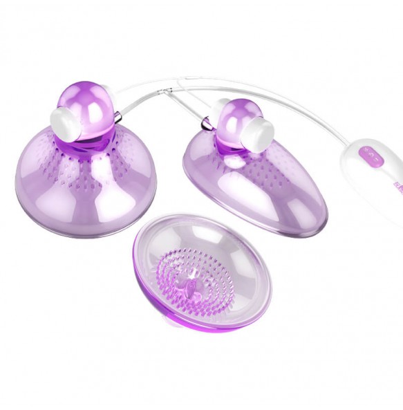 PLEASE ME - Nipple Sucker Cup + Clit Suckers Pussy Pumps With Vibrators (Chargeable - Purple)